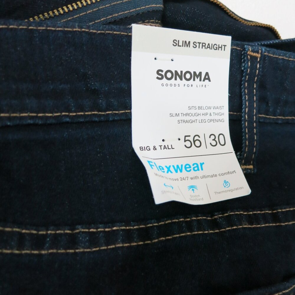 3 Pair Sonoma Men's Flex-Wear Slim Straight Jean's Big & Tall 56 X 30 Pants